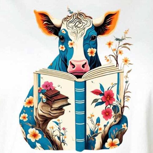 Cute Cow Shirt, Cow and Book Tee, Floral Cow Shirt, Funny Cow Sweatshirt - Picture 3 of 3